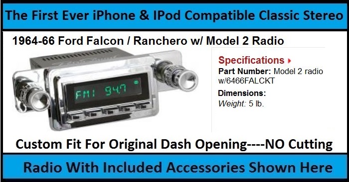 1964 66 Ford Falcon Ranchero Radio Am FM Stereo Aux USB Bluetooth Hands Free